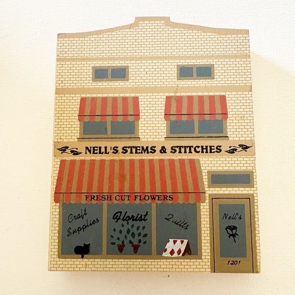 The Cat's Meow Village House Nells Stems Stitches 1990 Signed Cottage Country